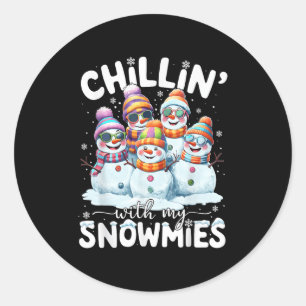 Lustiger Schneemann chillin mit meinen Schneemütze Runder Aufkleber