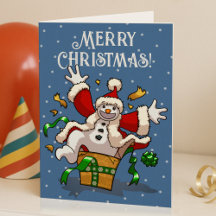 Lustiger Schneemann Frohe Weihnachten Überraschung