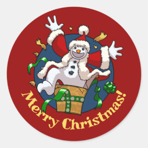 Lustiger Schneemann Frohe Weihnachten Überraschung Runder Aufkleber