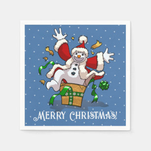 Lustiger Schneemann Frohe Weihnachten Überraschung Serviette
