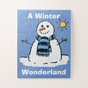 Lustiger Schneemann in einer Winterlandschaft Puzzle