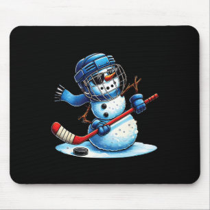 Lustiger Schneemann spielt Eishockey Liebhaber Jun Mousepad