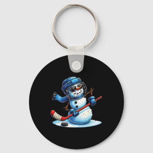 Lustiger Schneemann spielt Eishockey Liebhaber Jun Schlüsselanhänger