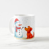 Lustiger Schneemann und Hund Winter Kaffeetasse (Vorderseite Links)