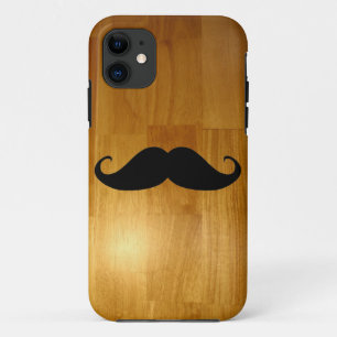 Lustiger Schnurrbart auf glänzendem Holztextur-Hin Case-Mate iPhone Hülle