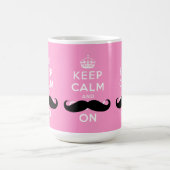 Lustiger Schnurrbart Keep Calm and Carry On | PINK Kaffeetasse (Mittel)