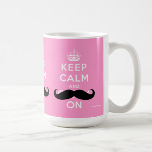 Lustiger Schnurrbart Keep Calm and Carry On PINK Kaffeetasse