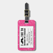 Lustiger Schnurrbart-Rosa-Glitzer-Gepäck-Umbau Gepäckanhänger (Vorderseite vertikal)