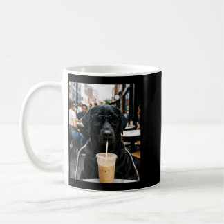 Lustiger Schokoladen-Labrador, der eisgekühlten Ka Kaffeetasse