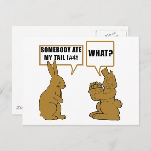 Lustiger Schokoladen-Osterhase Feiertagspostkarte (Vorne/Hinten)