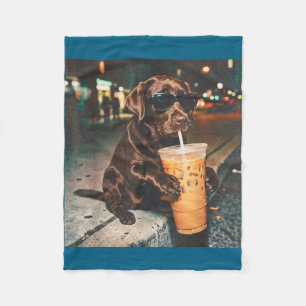 Lustiger Schokoladenlabrador, der Kaffee-Liebhaber Fleecedecke