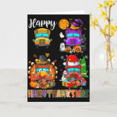 Lustiger Schulbus Hexen Truthahn Santa Frohe Hallo Karte (Gelbe Blume)