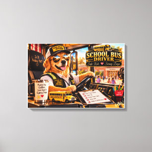 Lustiger Schulbusfahrer Golden Retriever Leinwand