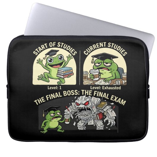 Lustiger Schülerfrosch Abschlussprüfung Level Boss Laptopschutzhülle (Vorderseite)