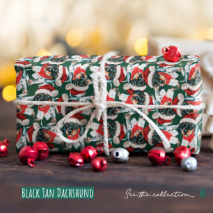 Lustiger Schwarz-Brauner-Dachshund-Welpen-Weihnach Geschenkpapier