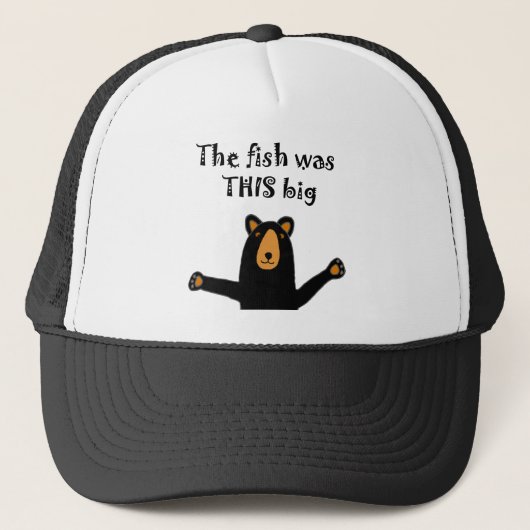 Lustiger schwarzer Bär, der Fisch-Geschichte Truckerkappe (Vorderseite)