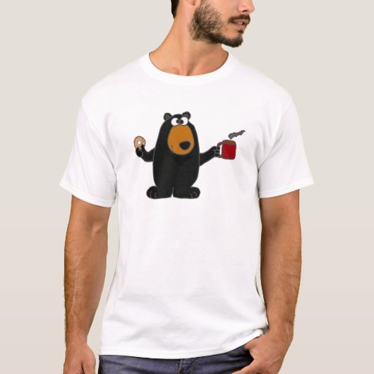 Lustiger schwarzer Bär, der Krapfen isst und T-Shirt (Vorderseite)
