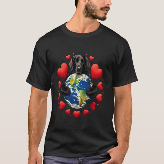 Lustiger schwarzer Flat-Coated-Retriever-Hund Eart T-Shirt (Vorderseite)