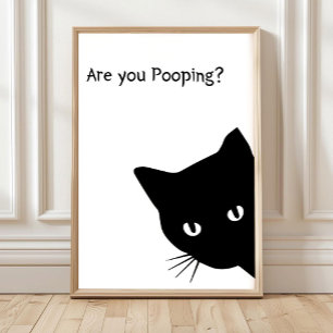 Lustiger schwarzer Katzen-Badezimmer-Druck: 'Kacks Poster