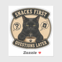 Lustiger schwarzer Katzen-Vinyl-Aufkleber | Snacks