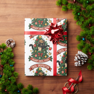 Lustiger schwarzer Katzen-Weihnachtsbaum-Inspektor Geschenkpapier