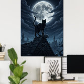 Lustiger schwarzer Katzensitz in den Wolken Poster (Heimbüro)