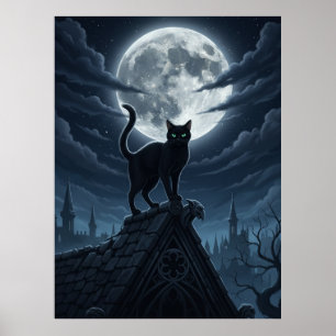 Lustiger schwarzer Katzensitz in den Wolken Poster