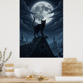 Lustiger schwarzer Katzensitz in den Wolken Poster (Küche)