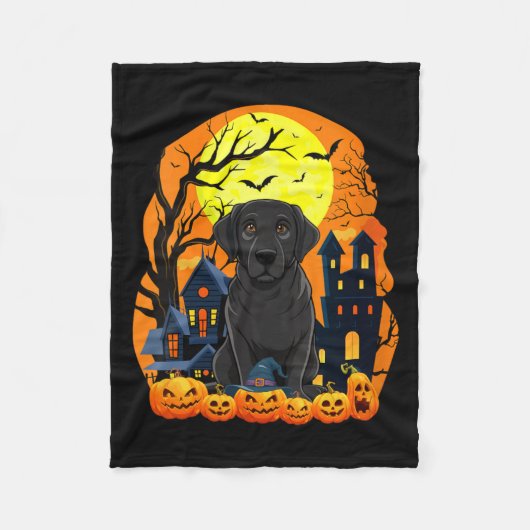 Lustiger schwarzer Labrador Hund mit Kürbissen Y Fleecedecke (Vorderseite)