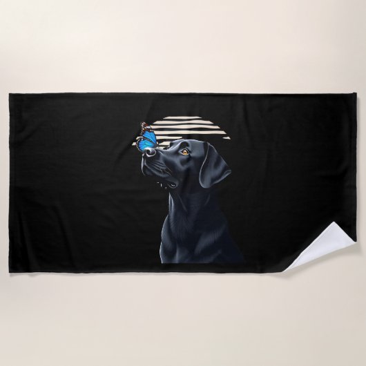 Lustiger schwarzer Labrador Retriever Lab Hund Bes Strandtuch (Vorderseite)