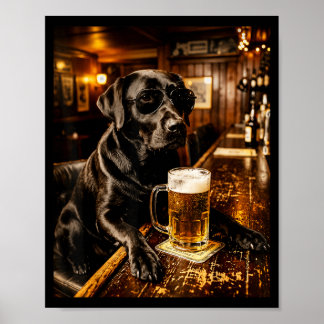 Lustiger schwarzer Labrador trinkt Bier Hund Sungl Poster