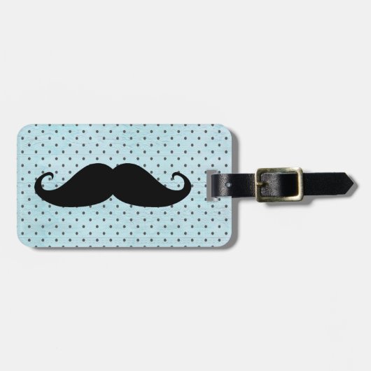 Lustiger schwarzer Schnurrbart auf aquamarinen Gepäckanhänger (Vorderseite horizontal)