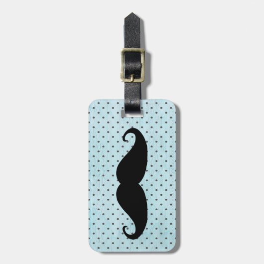 Lustiger schwarzer Schnurrbart auf aquamarinen Gepäckanhänger (Vorderseite vertikal)