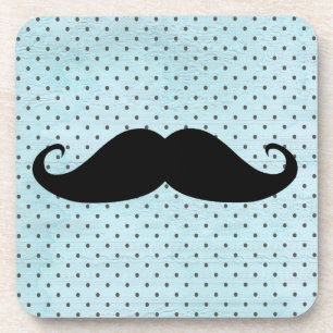 Lustiger schwarzer Schnurrbart auf aquamarinen Untersetzer