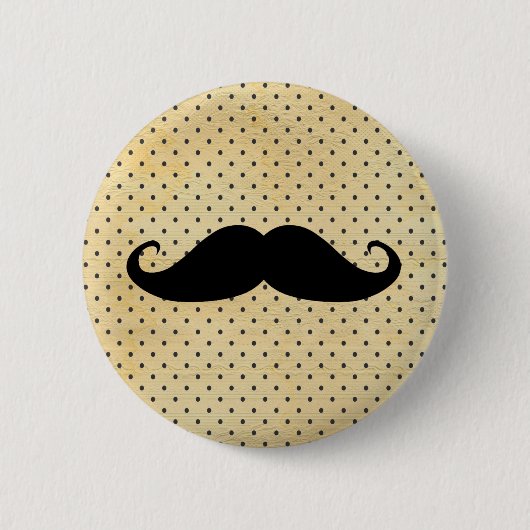 Lustiger schwarzer Schnurrbart auf vintage gelben Button (Vorderseite)