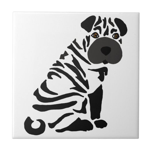 Lustiger schwarzer Shar Pei Hundeabstrakte Kunst Fliese (Vorderseite)
