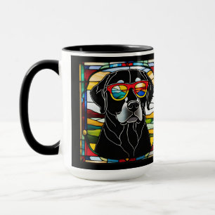 Lustiger Schwarzlabrador-Buntglas-Kaffeebecher Tasse