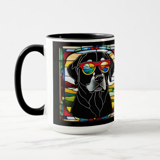 Lustiger Schwarzlabrador-Buntglas-Kaffeebecher Tasse (Links)