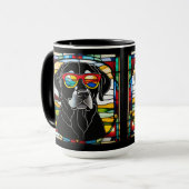 Lustiger Schwarzlabrador-Buntglas-Kaffeebecher Tasse (Vorderseite Links)