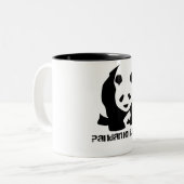 Lustiger Schwarzweiss-Panda-Bär Pandamonium Zweifarbige Tasse (Vorderseite Links)