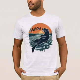 Lustiger schwimmender Flussotter Sonnenuntergang V T-Shirt