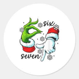 Lustiger Sechs Sieben 67 Meme 6 7 Weihnachtselfen- Runder Aufkleber