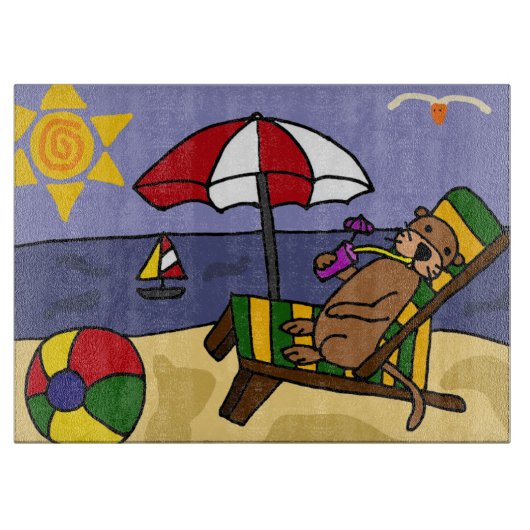 Lustiger Seeotter am Strand-Cartoon Schneidebrett (Vorderseite)