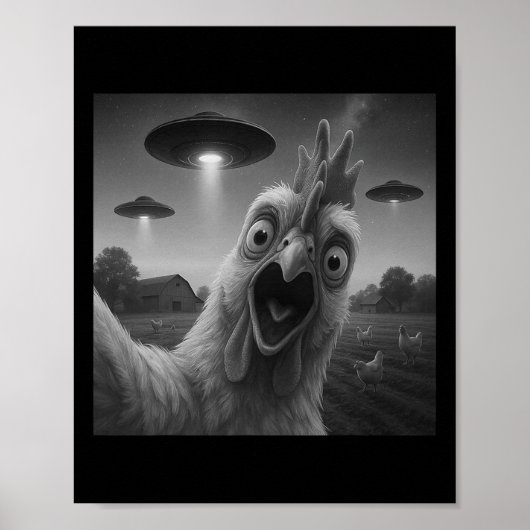 Lustiger Selfie-Hahn mit UFOs Wei Poster (Vorne)