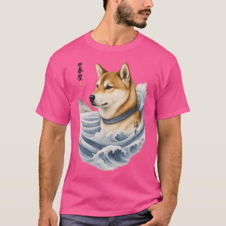 Lustiger Shiba des Meeres Ukiyoe-Geist T-Shirt