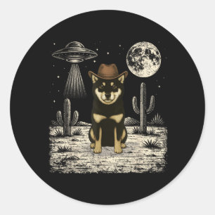 Lustiger Shiba Inu Cowboy Western Hund Ufo Runder Aufkleber