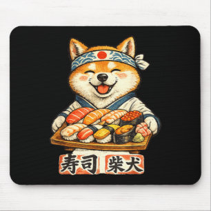 Lustiger Shiba Inu Hund isst Sushi japanisches Ess Mousepad