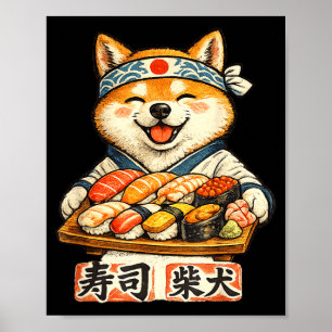 Lustiger Shiba Inu Hund isst Sushi japanisches Ess Poster