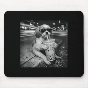 Lustiger Shih Tzu trinkt Eiskaffee Hunde Liebhaber Mousepad