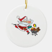 lustiger Shopping-Santa-Cartoon Keramikornament (Vorne)